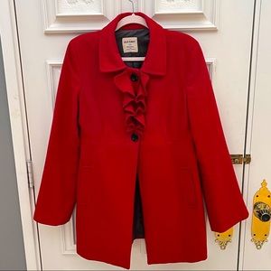 Old Navy Red Ruffle Peacoat - MEDIUM TALL